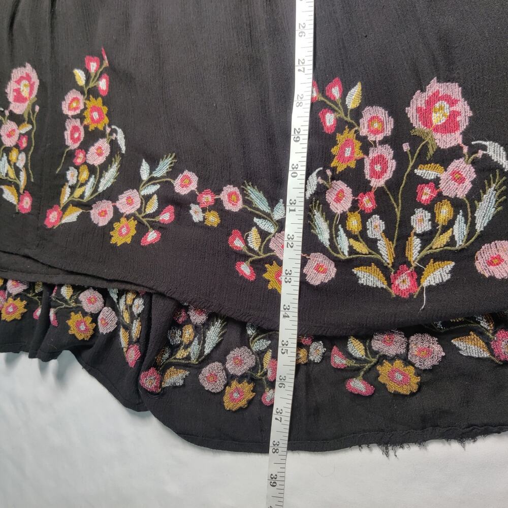 Free People Te Amo Black Gauzy Floral Embroidered Boho Babydoll Mini Dress Large - Picture 14 of 16